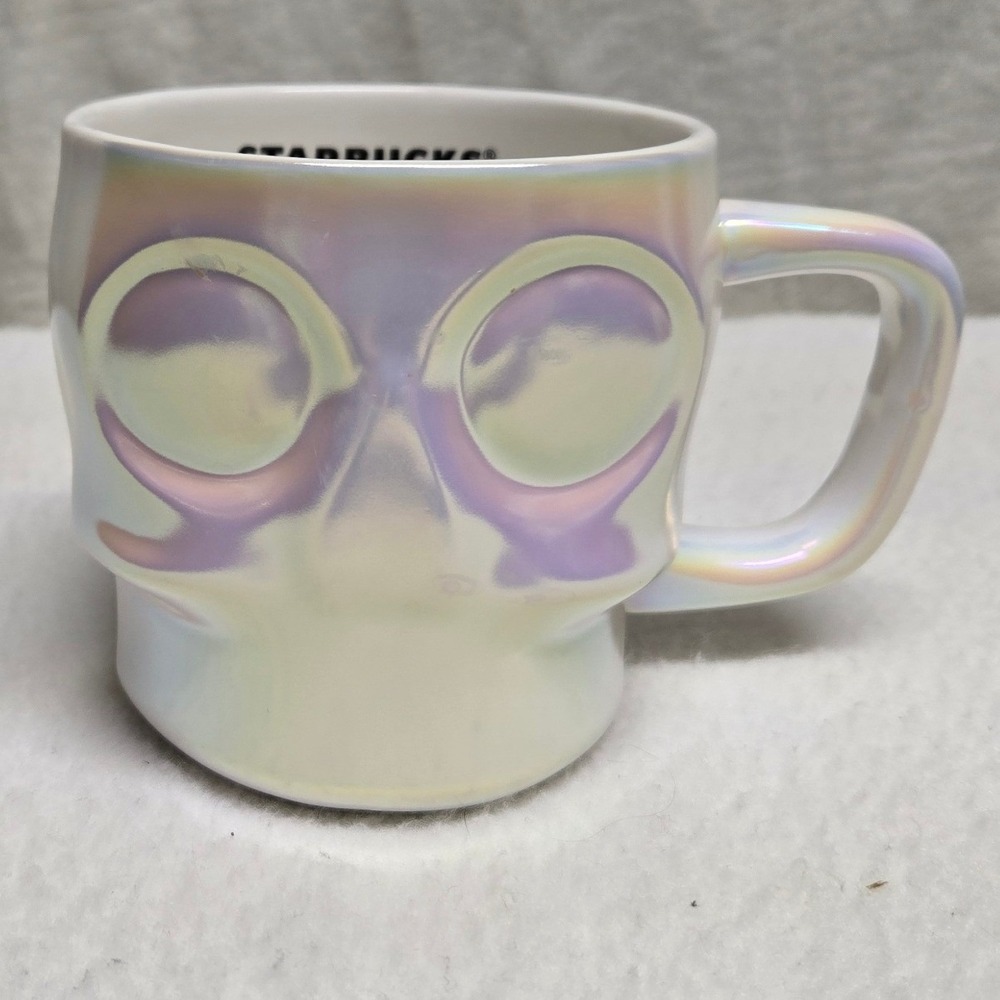 Starbucks 2024 Halloween Iridescent Skull Coffee Mug 14oz Pearl White Ceramic